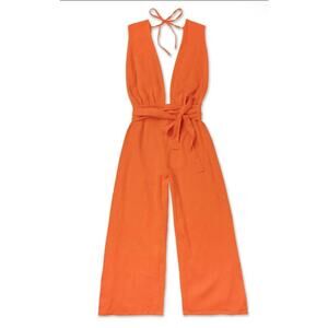 ☀️NWT Wet Vermillion Plunge Neck Tie Waist Cover-Up Jumpsuit Orange Size XS